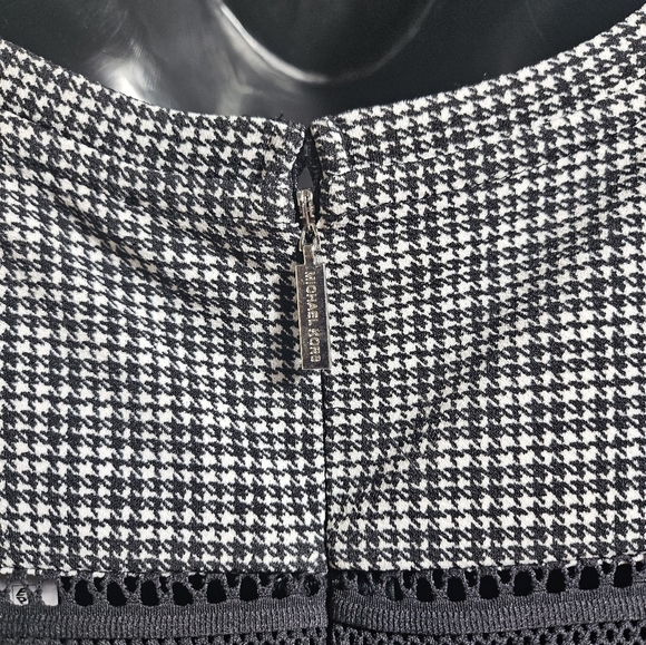 Michael Kors Houndstooth Short Sleeve Mesh Panel See Thru Midi Dress Medium - Picture 6 of 10